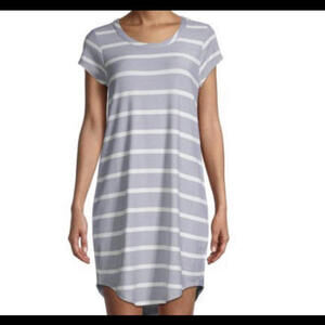 CHASER gray and white stripe short sleeve mini dress